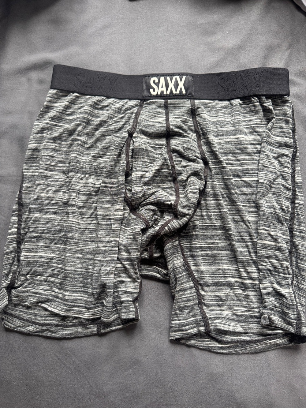 Saxx Striped Gray Heather Boxer Briefs with Black Waistband